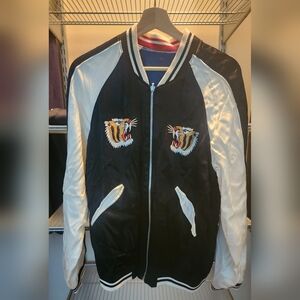 Sandro Black and White Tiger Embroidered Bomber Jacket